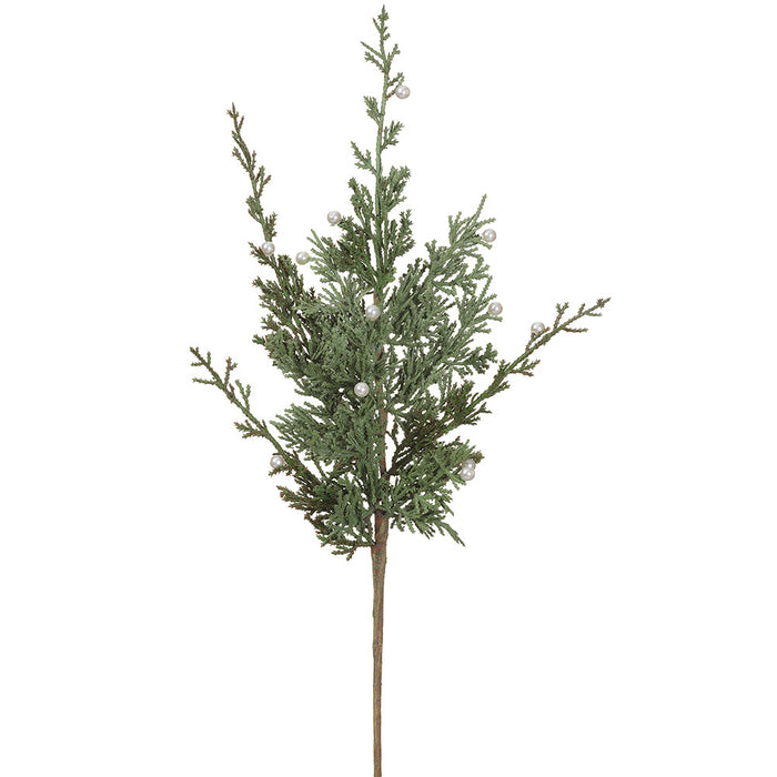 22" Artificial Pearl & Cedar Stem -Green/Pearl (Pack of 12) - XDS083-GR/P