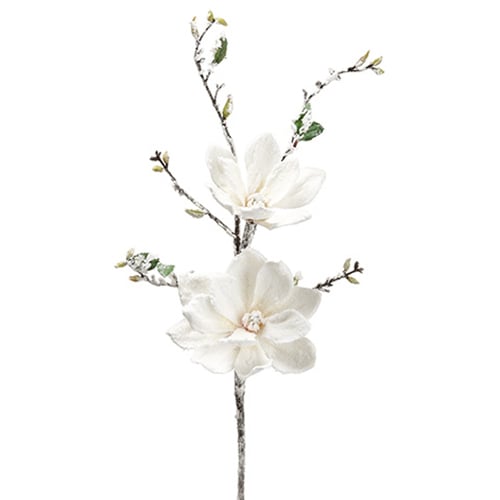 36" Snowed Artificial Magnolia Flower Stem -White/Snow (pack of 6) - XDS136-WH/SN