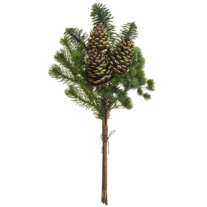 18" Artificial Plastic Pinecone & Pine Stem Bundle -Brown/Green (pack of 12) - XDS146-BR/GR