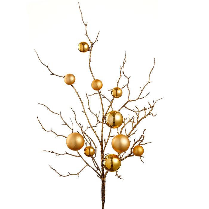 27" Ornament Ball & Artificial Twig Stem -Gold (pack of 12) - XDS204-GO