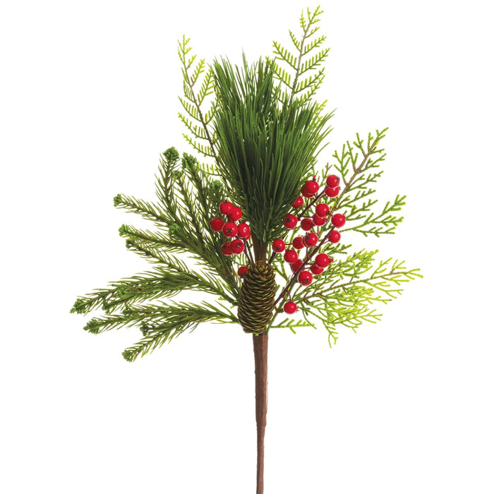 18" Artificial Berry, Pinecone & Pine Stem -Red/Green (pack of 6) - XDS218-RE/GR
