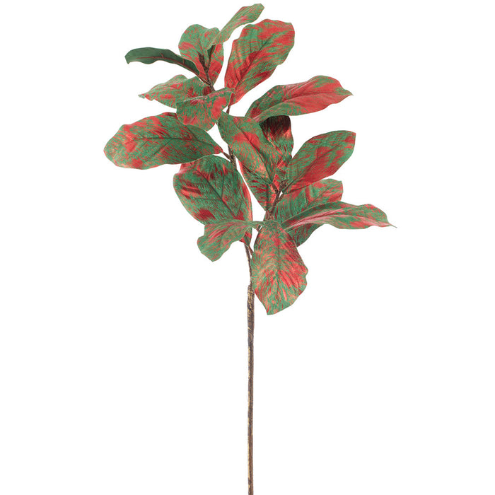 35" Metallic Artificial Magnolia Leaf Stem -Green/Red (Pack of 6) - XDS315-GR/RE