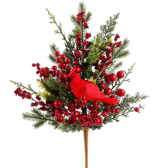 26" Artificial Cardinal, Berry & Pine Stem -Red/Green (Pack of 4) - XDS346-RE/GR