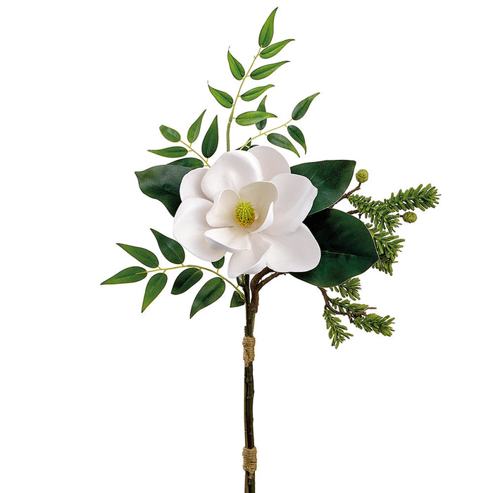 20" Artificial Magnolia Flower & Pine Stem Bundle -White/Green (Pack of 12) - XDS474-WH/GR