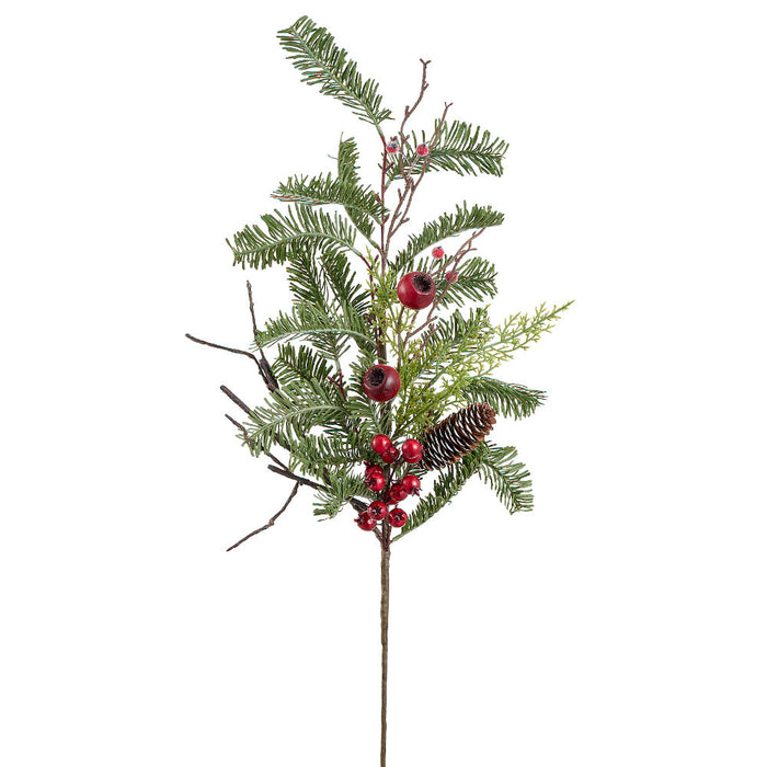 33" Artificial Berry, Pinecone & Pine Stem -Red/Green (Pack of 12) - XDS509-RE/GR