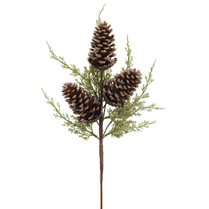 22" Iced Pinecone & Pine Artificial Stem -Brown/Green (Pack of 6) - XDS564-BR/GR