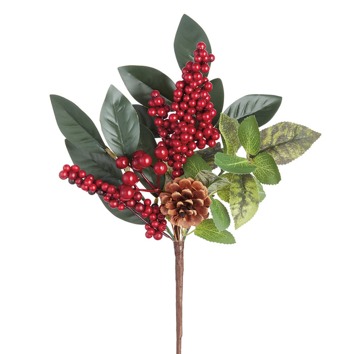 18" Artificial Berry & Pinecone Stem -Red/Green (Pack of 12) - XDS663-RE/GR