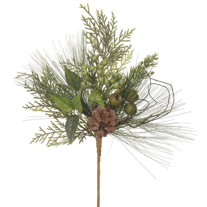 16" Artificial Berry, Pinecone & Pine Stem -Green/Brown (pack of 12) - XDS739-GR/BR