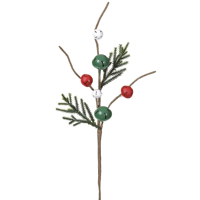 19" Artificial Jingle Bell & Pine Stem -Mixed Colors (Pack of 12) - XDS760-MX