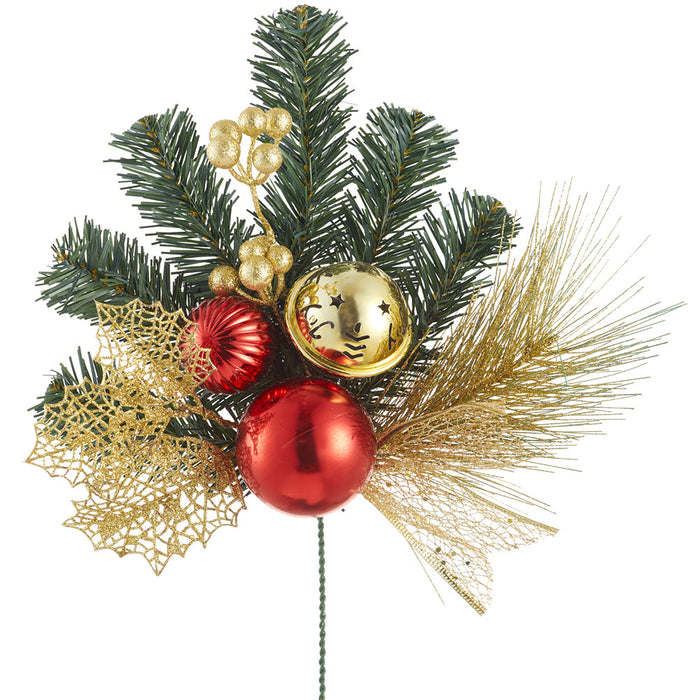 17" Artificial Ball, Berry & Pine Stem -Gold/Red (Pack of 12) - XDS820-GO/RE