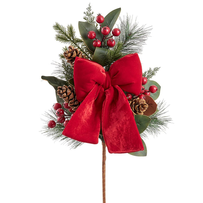 26" Berry, Pinecone, Magnolia Leaf & Bow Artificial Stem -Red/Brown (Pack of 4) - XDS835-RE/BR