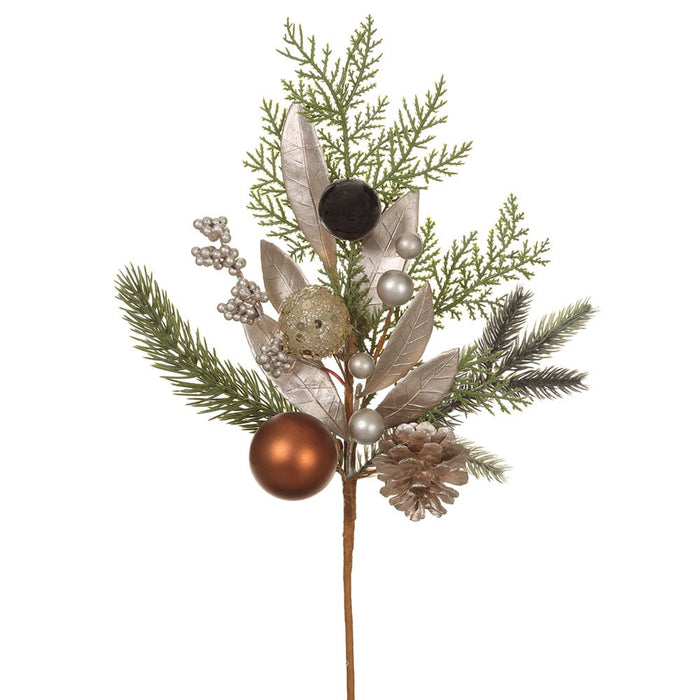 16" Artificial Ornament Ball, Pinecone & Pine Stem -Gold/Green (Pack of 12) - XDS916-GO/GR