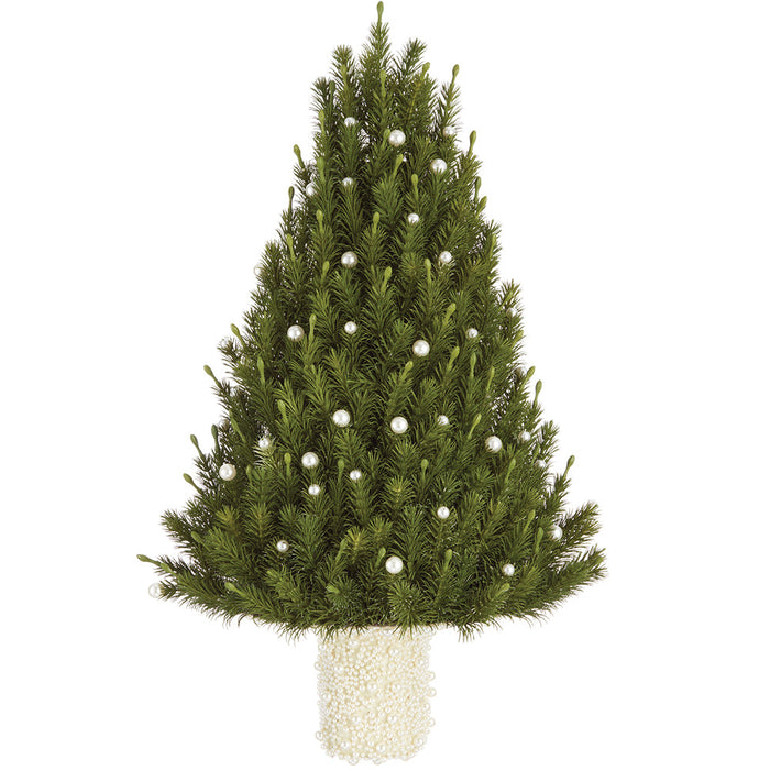 24" Hanging Artificial Pine & Pearl Half Wall Cone-Shaped Topiary w/Base -Green (Pack of 2) - XDT244-GR/P