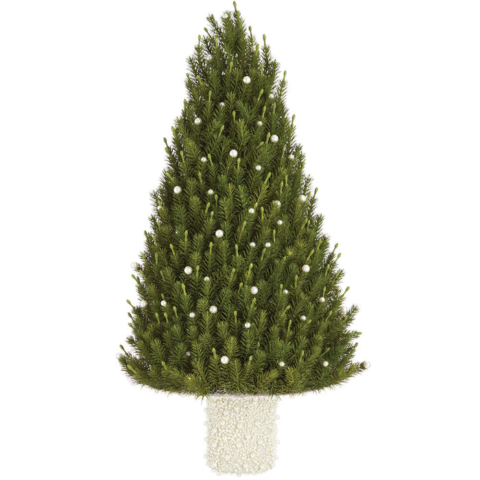 33.5" Hanging Artificial Pine & Pearl Half Wall Cone-Shaped Topiary w/Base -Green - XDT245-GR/P