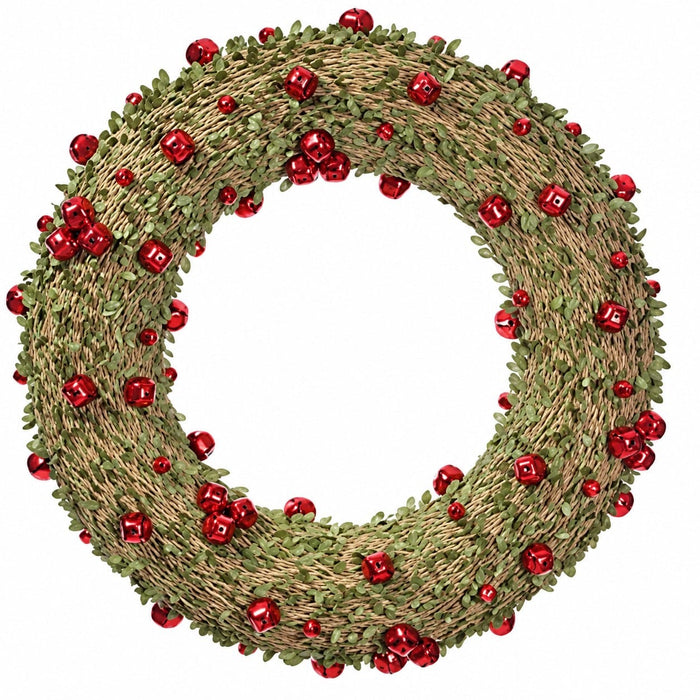 19" Mini Leaf w/Bell Artificial Wreath -Green/Red - XDW003-GR/RE