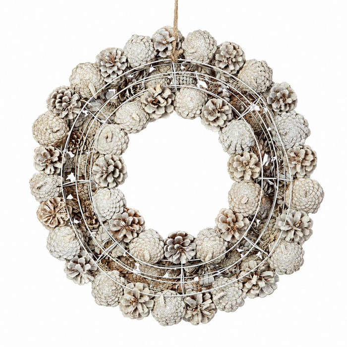 18" Pinecone Wreath -Whitewashed (Pack of 6) - XDW006-WW