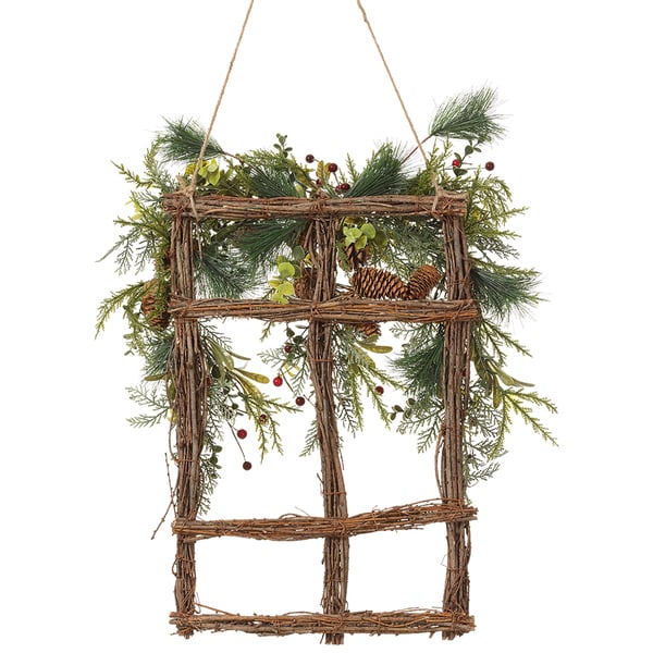 25.6" Artificial Berry, Pinecone & Pine Hanging Window Wreath -Brown/Green (pack of 2) - XDW105-BR/GR