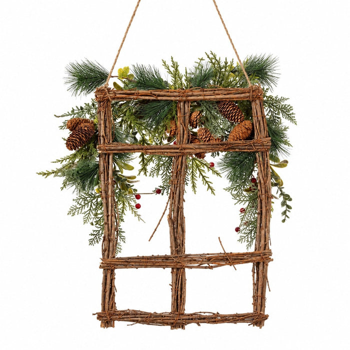 25.6" Artificial Berry, Pinecone & Pine Hanging Window Wreath -Brown/Snow (Pack of 2) - XDW107-BR/SN