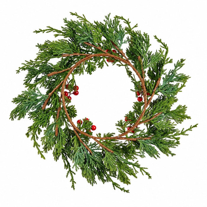11.4" Artificial Cedar Wreath -Green/Red (Pack of 6) - XDW115-GR/RE