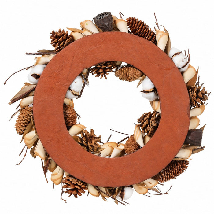19.5" Iced Cotton, Pinecone & Pod Artificial Wreath -Brown/White (Pack of 2) - XDW202-BR/WH