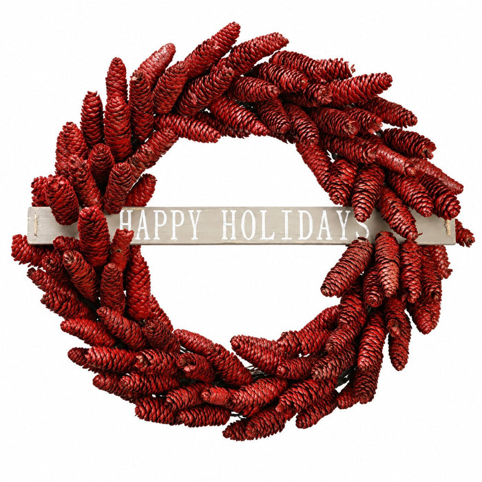 22" Pinecone Happy Holidays Artificial Wreath -Red (Pack of 2) - XDW237-RE