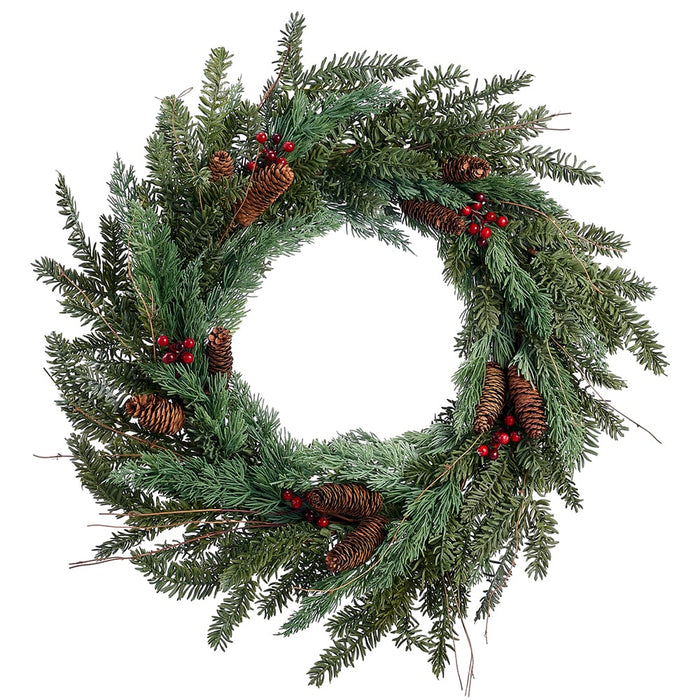 24" Berry, Pinecone & Pine Artificial Hanging Wreath -Green (pack of 2) - XDW242-GR