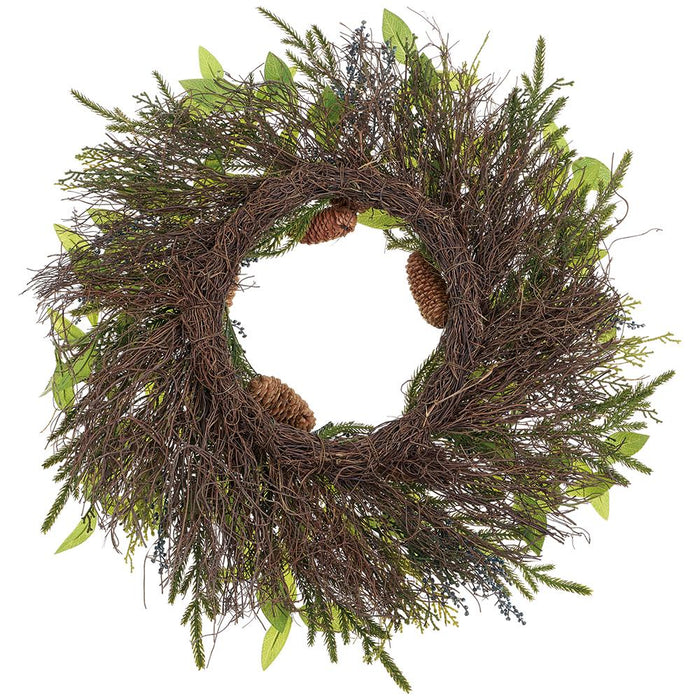 24" Artificial Berry, Pinecone & Pine Wreath -Green/Blue (Pack of 2) - XDW277-GR/BL
