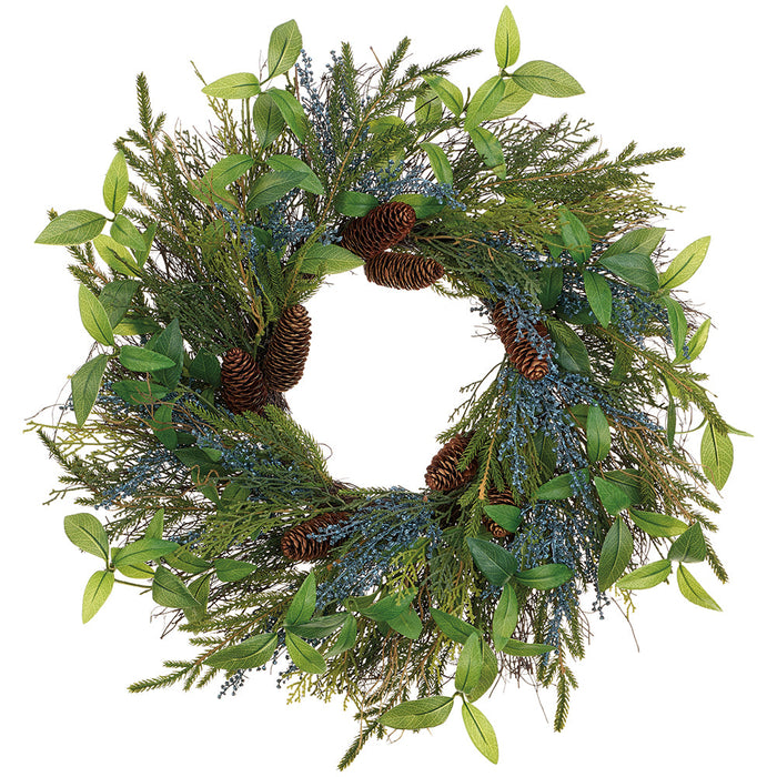 24" Artificial Berry, Pinecone & Pine Wreath -Green/Blue (Pack of 2) - XDW277-GR/BL