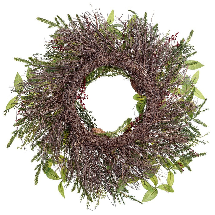 24" Artificial Berry, Pinecone & Pine Wreath -Green/Red (Pack of 2) - XDW277-GR/RE