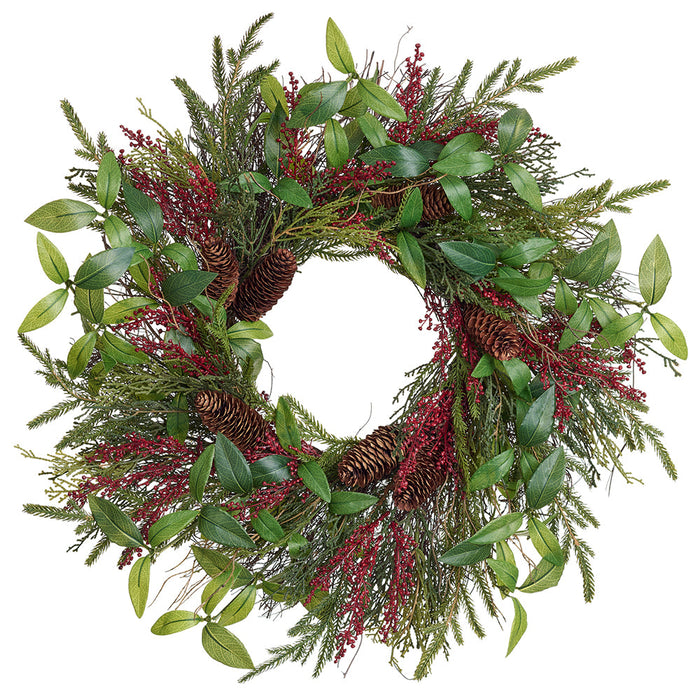 24" Artificial Berry, Pinecone & Pine Wreath -Green/Red (Pack of 2) - XDW277-GR/RE