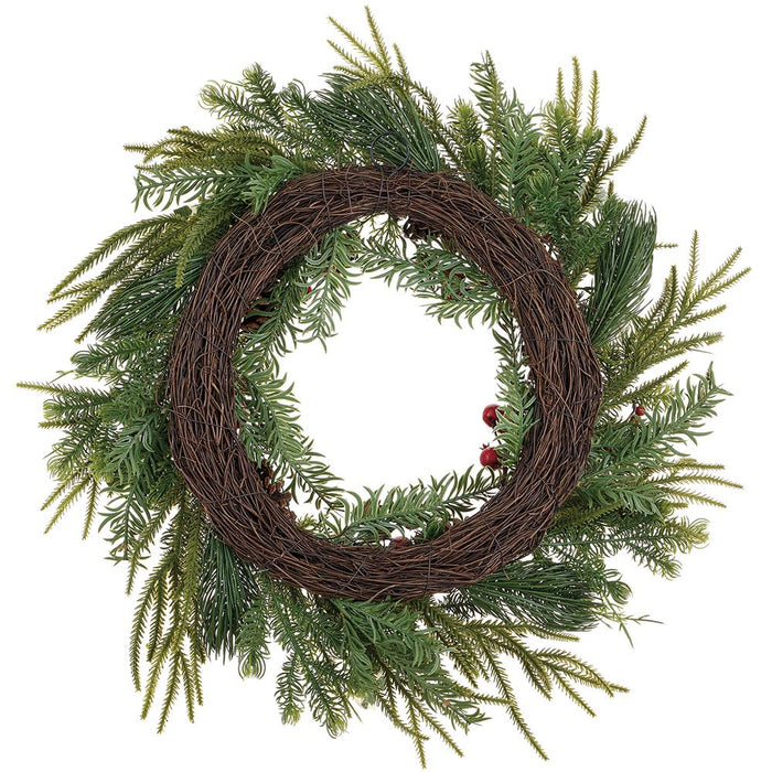 24" Artificial Berry, Pinecone & Mixed Pine Wreath -Green/Red (Pack of 2) - XDW278-GR/RE