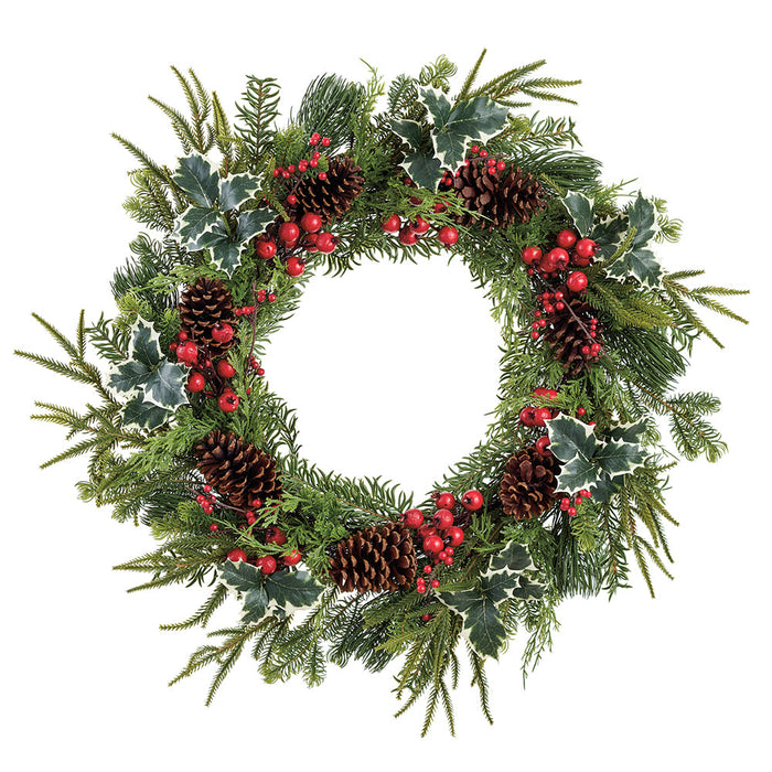 32" Artificial Berry, Pinecone & Mixed Pine Wreath -Green/Red (Pack of 2) - XDW279-GR/RE