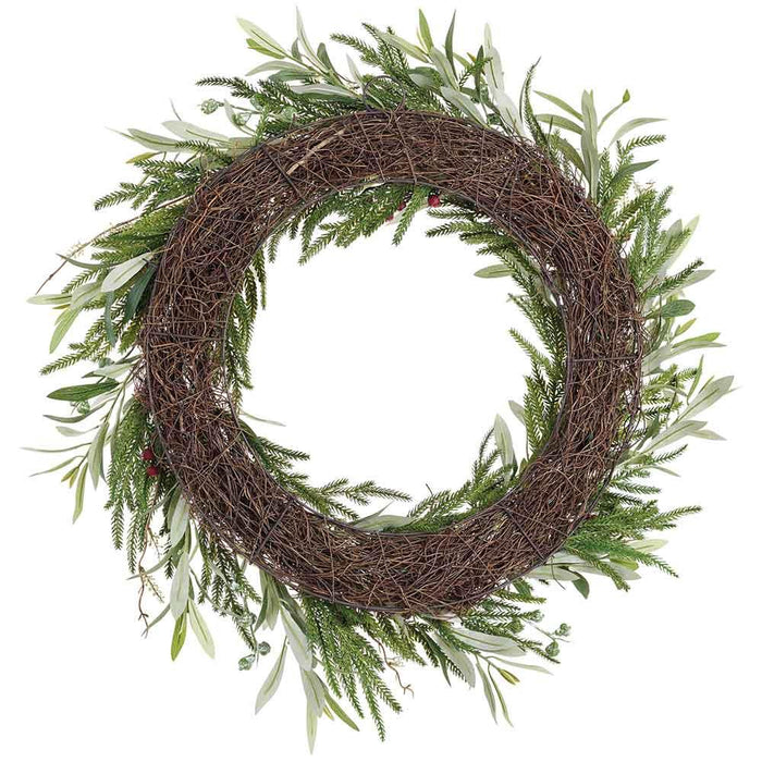 32" Artificial Pinecone, Berry, Eucalyptus Leaf & Pine Wreath -Green/Brown - XDW282-GR/BR