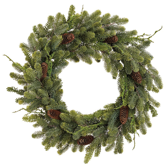 28" Pinecone, Moss Branch & Pine Artificial Wreath -Green/Brown (Pack of 2) - XDW294-GR/BR