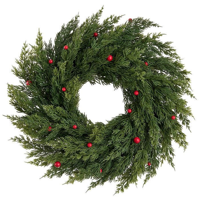 16" Juniper & Berry Artificial Wreath -Green/Red - XDW296-GR/RE
