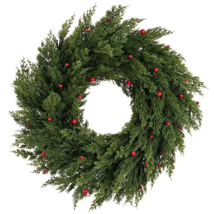 22" Juniper & Berry Artificial Wreath -Green/Red - XDW298-GR/RE