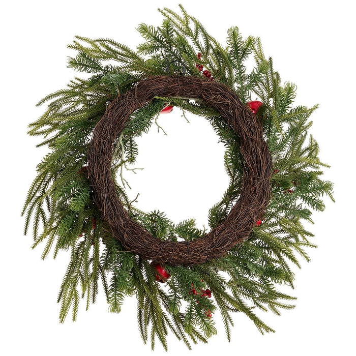 24" Berry, Jingle Bell & Pine Artificial Wreath -Red/Green - XDW312-RE/GR