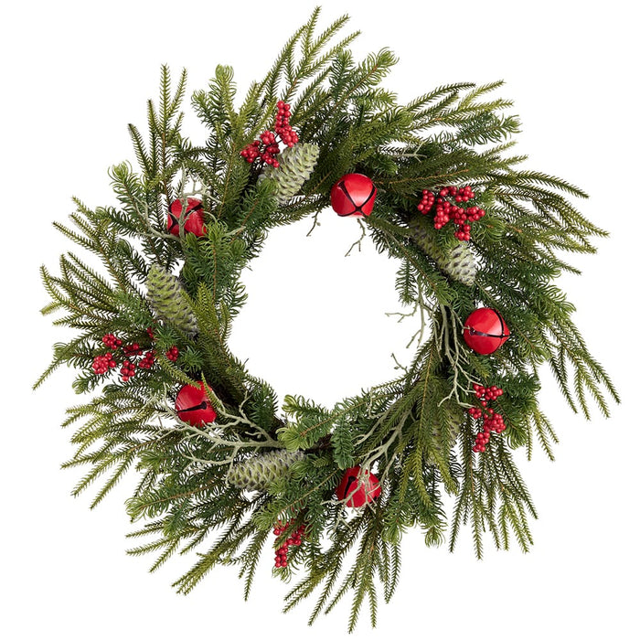 24" Berry, Jingle Bell & Pine Artificial Wreath -Red/Green - XDW312-RE/GR