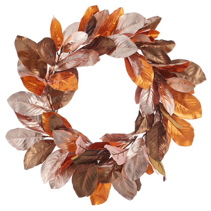 28" Metallic Artificial Magnolia Leaf Wreath -Bronze/Copper (Pack of 2) - XDW316-BZ/CP