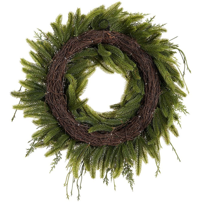 24" Sedum & Mixed Pine Artificial Wreath -Red/Green - XDW319-RE/GR
