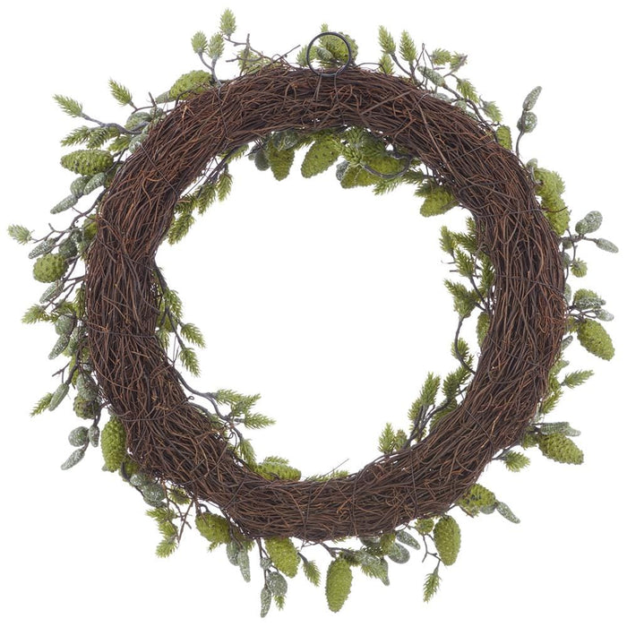 22" Plastic Pinecone Artificial Wreath -Green - XDW329-GR