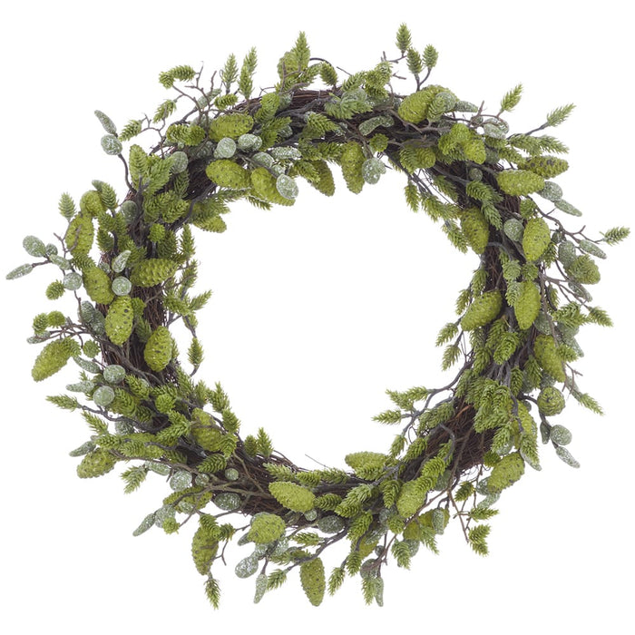 22" Plastic Pinecone Artificial Wreath -Green - XDW329-GR