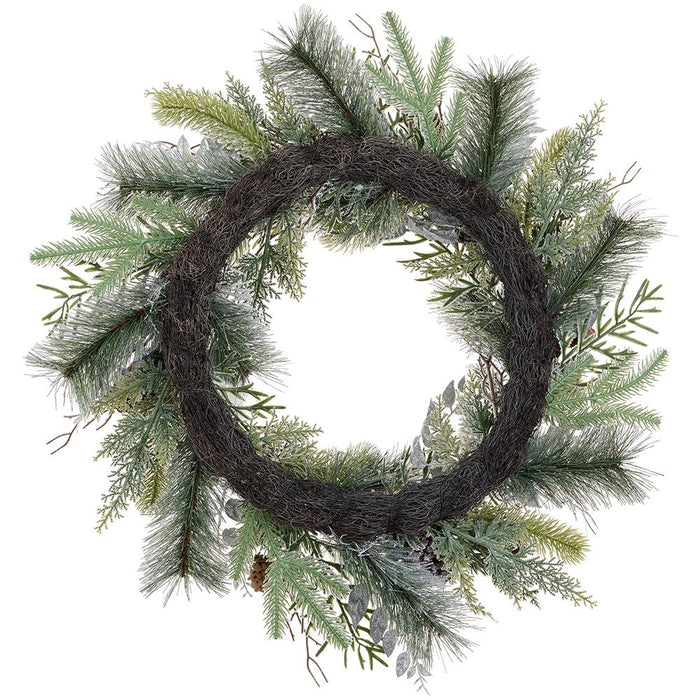 26" Flocked Artificial Berry, Ball, Pinecone & Pine Wreath -White/Silver (Pack of 4) - XDW348-WH/SI