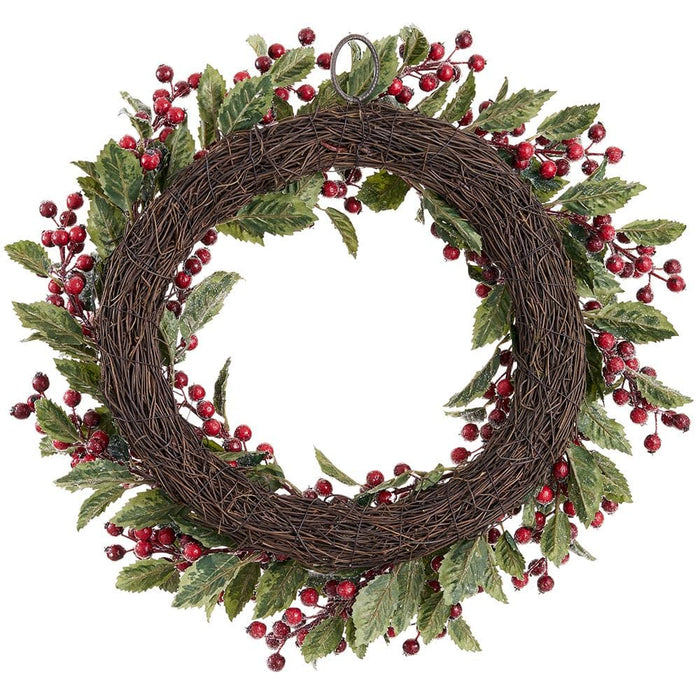 24" Iced Berry, Holly Leaf & Pine Artificial Wreath -Red/Green (Pack of 2) - XDW351-RE/GR