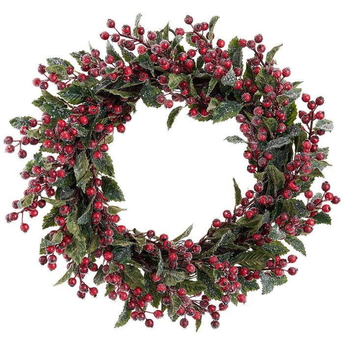 24" Iced Berry, Holly Leaf & Pine Artificial Wreath -Red/Green (Pack of 2) - XDW351-RE/GR