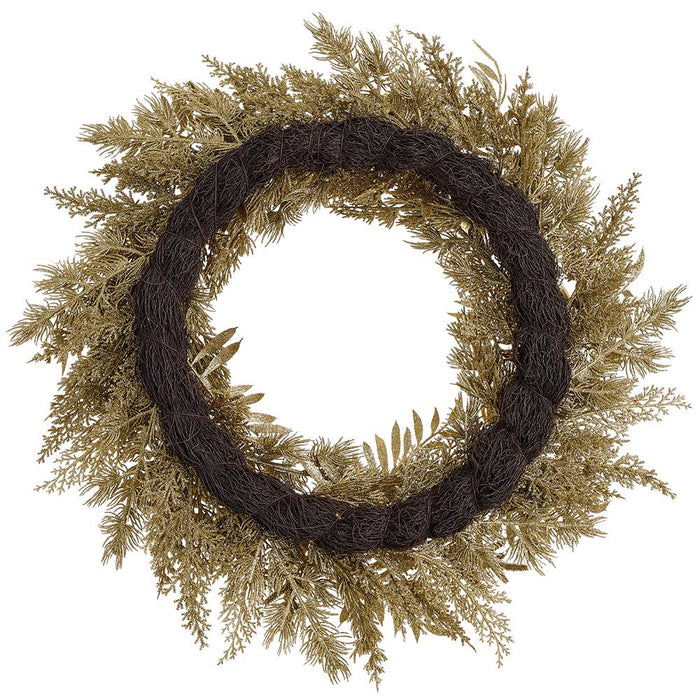24" Artificial Ornament Ball & Glittered Pine Wreath -Gold (Pack of 4) - XDW353-GO