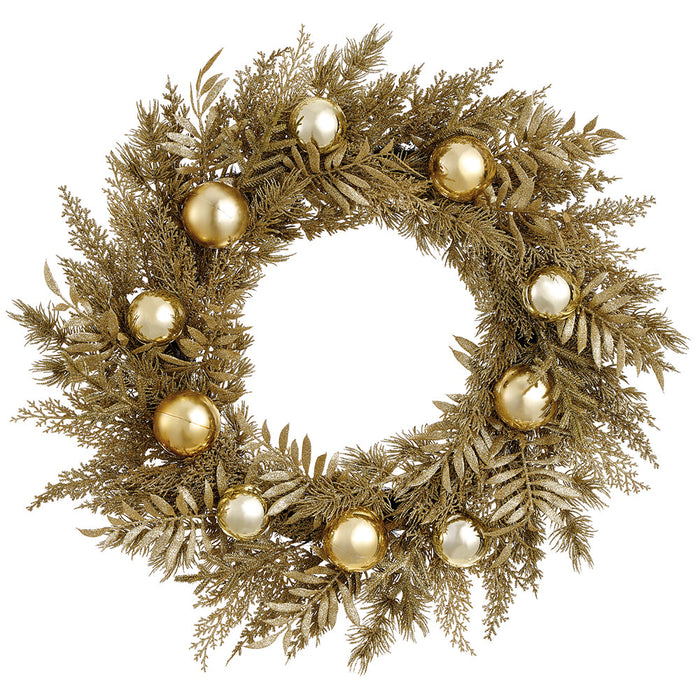 24" Artificial Ornament Ball & Glittered Pine Wreath -Gold (Pack of 4) - XDW353-GO