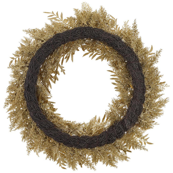 30" Artificial Ornament Ball & Glittered Pine Wreath -Gold (Pack of 4) - XDW354-GO