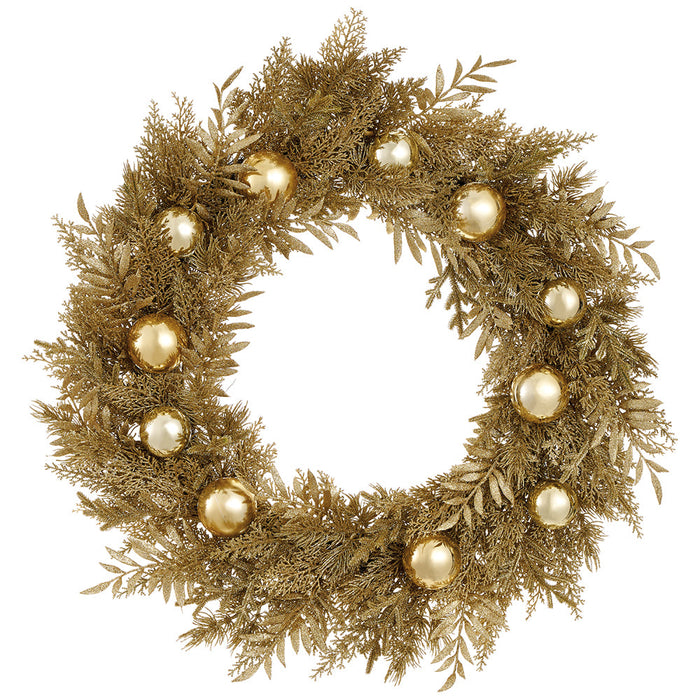 30" Artificial Ornament Ball & Glittered Pine Wreath -Gold (Pack of 4) - XDW354-GO