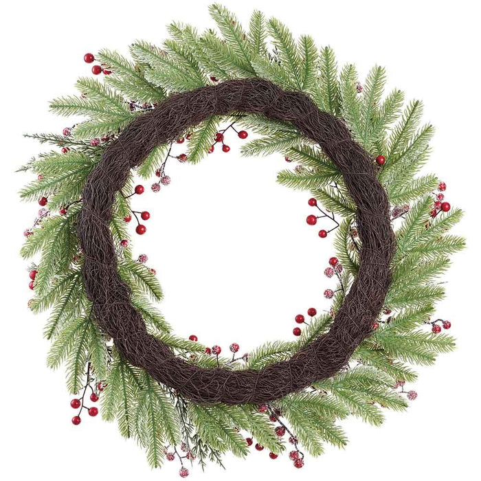 26" Flocked Artificial Berry & Pine Wreath -Red/White (Pack of 4) - XDW358-RE/WH